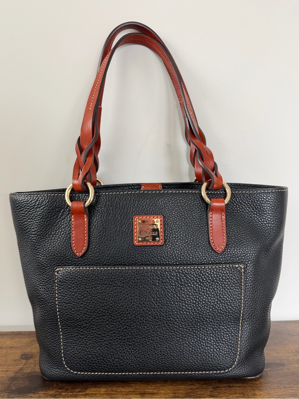 Dooney & Bourke Gretchen Small Tote Black Pebble Leather Braided Handles